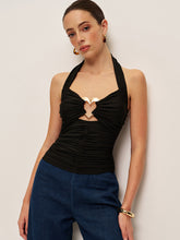 Heart Detail Ruched Halter Top