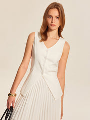 Buttoned Vest Pleated Skirt Set