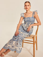 Semi-Sheer Boho Floral Back Cutout Dress