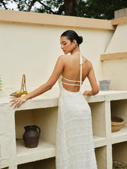 Halter Strappy Back Ruffled Dress