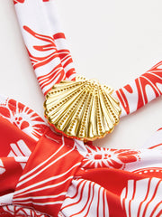 Metal Detail Print One-Piece Swimsuit