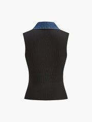 Denim Collar Ribbed Sleeveless Top