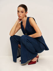 Front-Slit High-Waisted Denim Pants