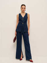 Front-Slit High-Waisted Denim Pants