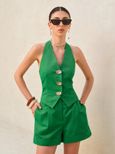 Halter Button Top Shorts Set