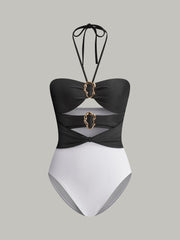 Halter Cutout Metal Ring One-Piece Swimsuit