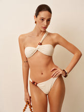 Wood Bead Detail One-Shoulder Bikini Set