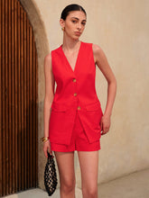 Sleeveless Button Vest Shorts Set