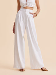 Cotton Mid-Waist Wide-Leg Pants With Pockets