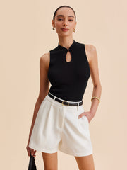 Mock Neck Keyhole Knit Vest