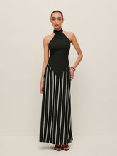 High Neck Asymmetric Panel Stripe Skirt Set