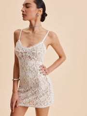 Semi-Sheer Lace Embroidered Cami Dress
