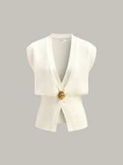 V-Neck Buttoned Detail Sweater Vest