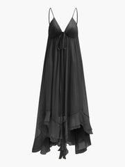 Semi-Sheer Chiffon Layered Dress With Cloak