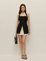 Halter Neck Button-Up Top