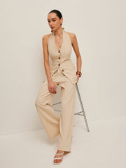 Halter Neck Bow-Tie Pants Set