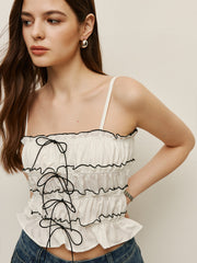 Ruched Contrast Trim Lace-Up Cami