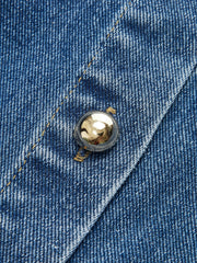 Denim Belted Button-Front Pleated Dress