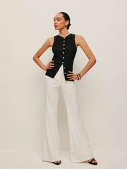 Sleeveless Ribbed Button-Front Top