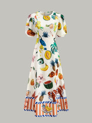 Boho Print Puff Sleeve Dress