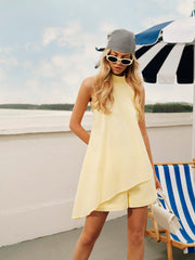 Button Asymmetrical Backless Shorts Set