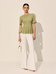 Pleated Peplum Ribbed Top