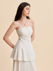 Strapless Peplum Top With Flowing Skirt Set