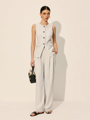 Mid-Waist Pleated Wide-Leg Pants