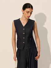 Denim Pockets Buttoned Vest