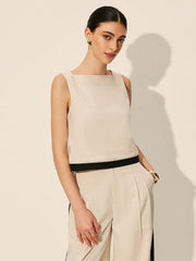 Linen & Cotton Zipper Contrast Binding Pant Set