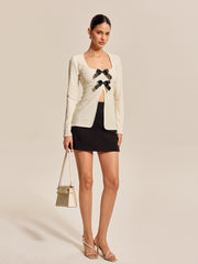 Bow Front Textured Long Sleeve Top