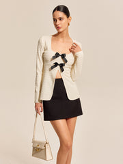 Bow Front Textured Long Sleeve Top