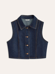 Denim Button-Up Sleeveless Vest