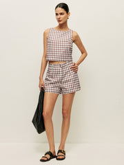 Checkerboard Sleeveless Crop Top With Shorts Set