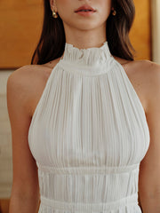 Backless Halter Pleated Skirt Set