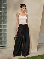 Mid-Waist Pleated Wide Leg Pants