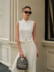 Cotton & Linen Round-Button Semi-Sheer Vest