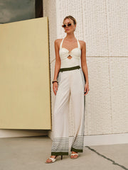 Striped Print Zipper Mid-Waist Pants