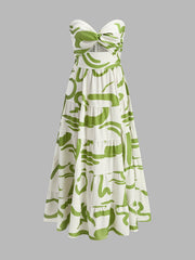 Twist Front Strapless Pleated Dress