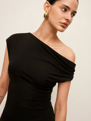Asymmetrical-Neck Split Blouse