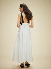 Semi-Sheer Cotton & Linen Backless Halter Dress