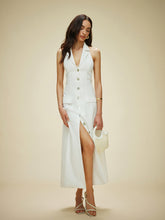 Cotton & Linen Pocket-Detail Halter Neck Tie-Back Dress