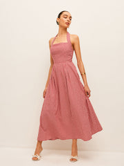 Cotton & Linen Plaid Halter Dress