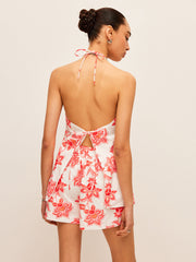 Floral Halter Neck Tie-Front Shorts Set