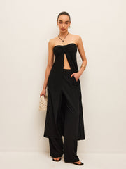 Cotton & Linen Tie-Front Top With Pants Set
