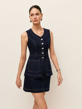 Denim Button-Front Vest With Pockets