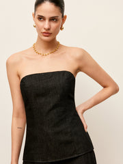 Strapless Denim Top With Back Zipper