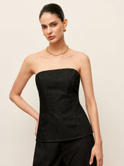 Strapless Denim Top With Back Zipper