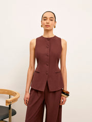Button-Up Vest With Pocket Detail