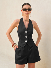 Halter Button Top Shorts Set